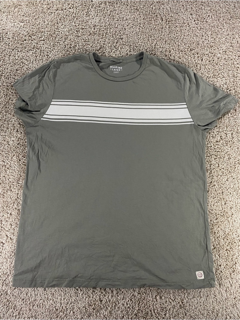 Marine Layer Marge Green and White Stripe Shirt Crewneck Medium Short Sleeve